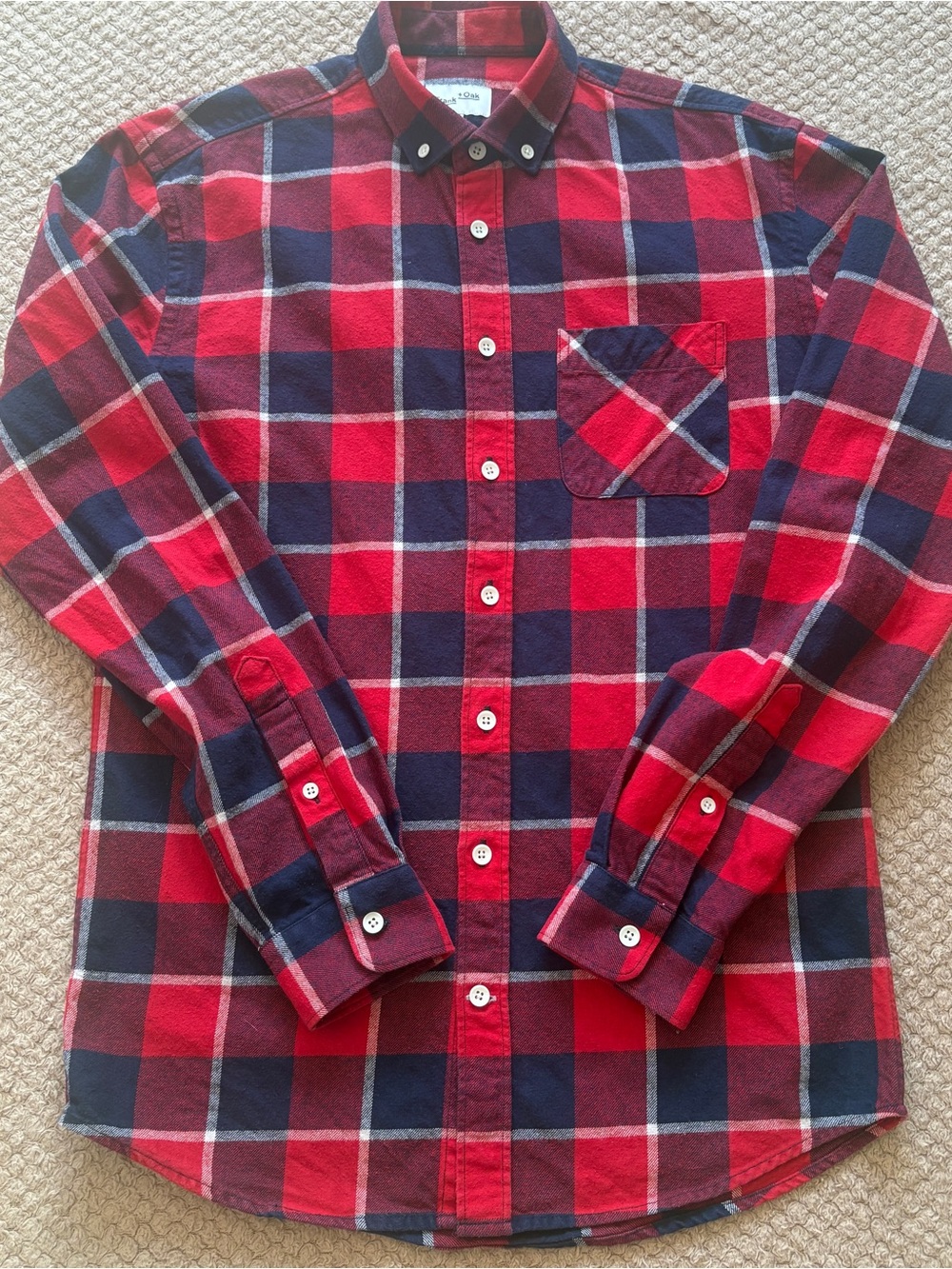 Frank and Oak Men's Flannel Plaid Button Down Shirt Red Navy XS